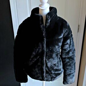 NEW! BLACK FAUX FUR OVER SIZED BOMBER COAT OH MY